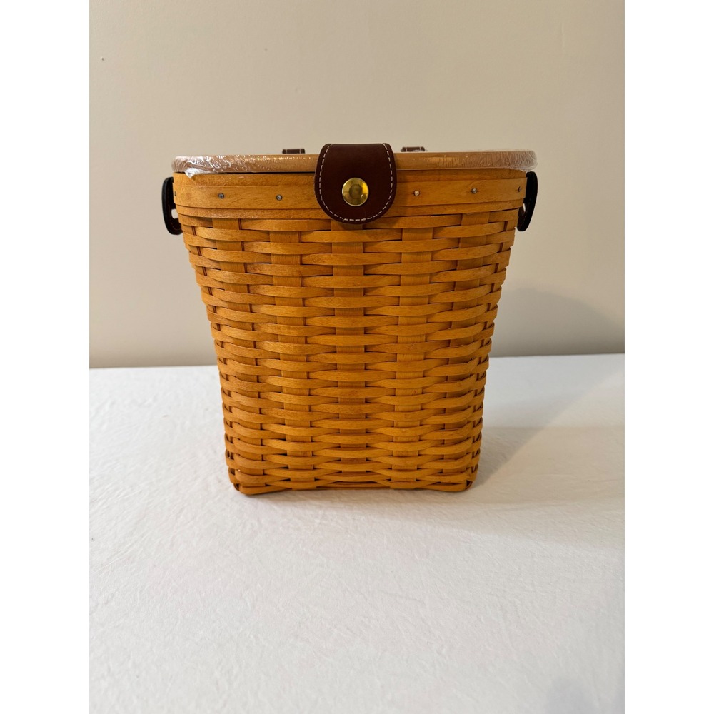 Longaberger Woodcrafts Woven Basket Purse Wood Lid Leather Strap Honey Brown NEW